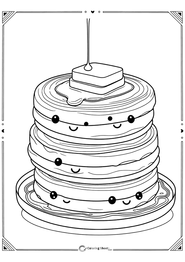 Pancakes Butter Syrup Coloring Page - Pancakes with melting butter and syrup