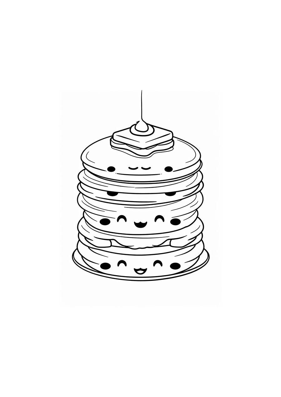 Simple Pancake Stack Coloring Page - Simple cute pancake stack for kids