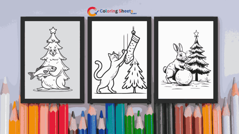 Christmas Tree and Animal Coloring Pages