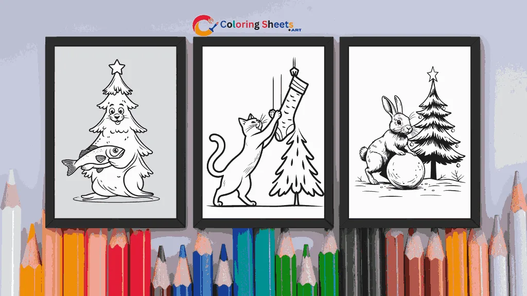 Christmas Tree and Animal Coloring Pages