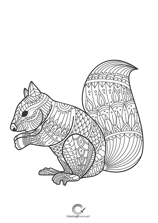 Detailed Squirrel Coloring Page - Cute squirrel with beautiful patterns and bushy tail