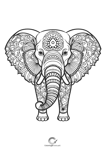 Mandala Elephant Coloring Page - Majestic elephant with intricate mandala designs to color