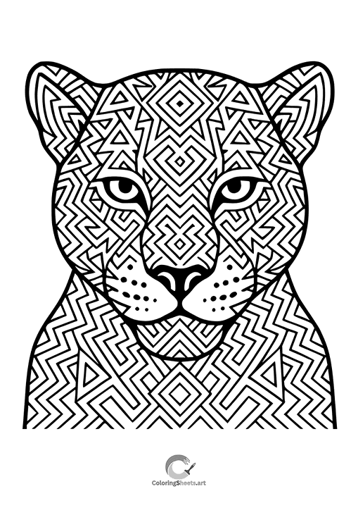 Maze_Pattern_Leopard_Coloring_Page - - Leopard with mesmerizing maze-like fur patterns