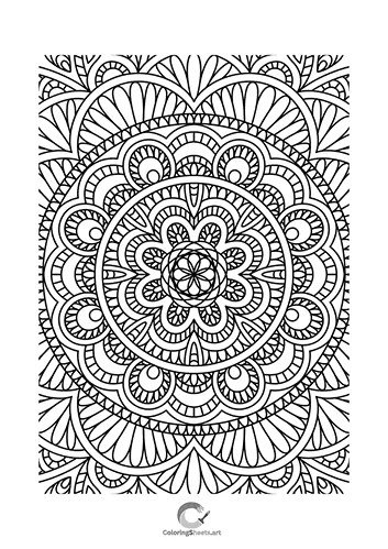 Beautifully detailed mandala design for mindful coloring.