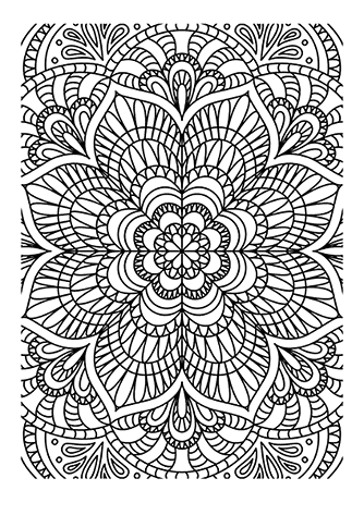 Elegant floral mandala coloring page with delicate petals.