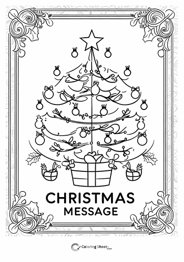 Whimsical tree with ornaments and space to write a Christmas message.