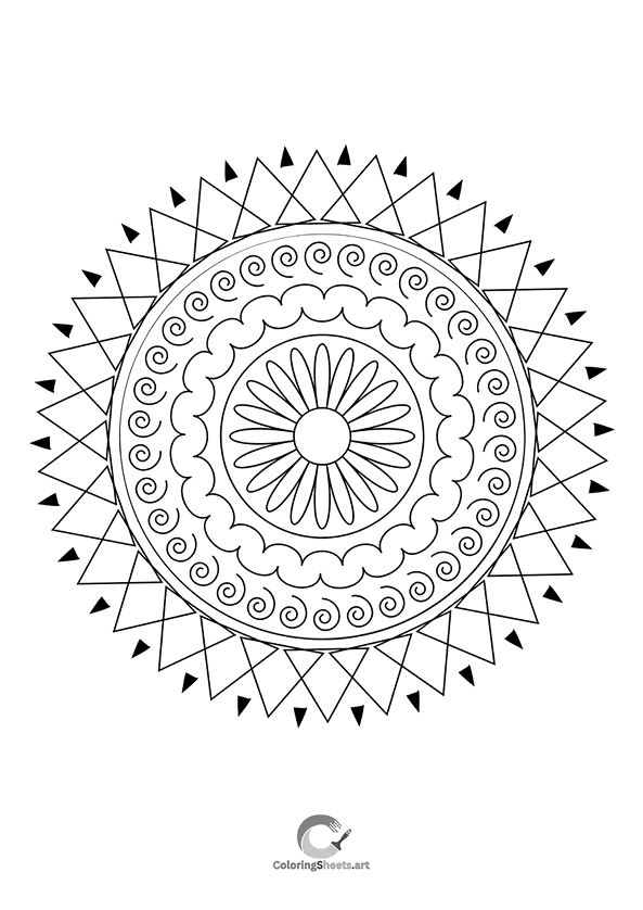 Intricate mandala with geometric shapes and spiral patterns.