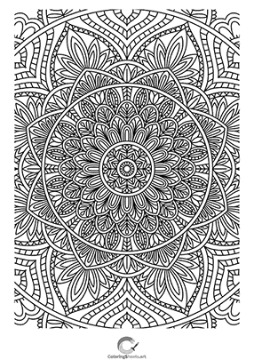 Densely packed mandala petals for intricate coloring fun.