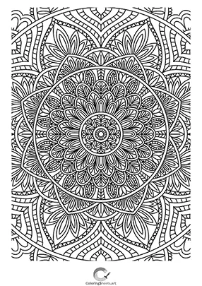 Densely packed mandala petals for intricate coloring fun.