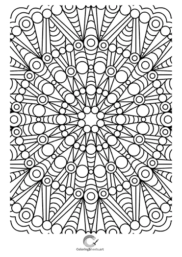 Bold mandala with circles and ray-style patterns.