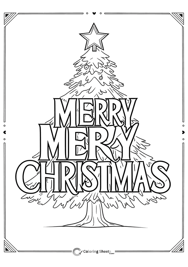 Bold and playful typography tree that reads “Merry Merry Christmas.”