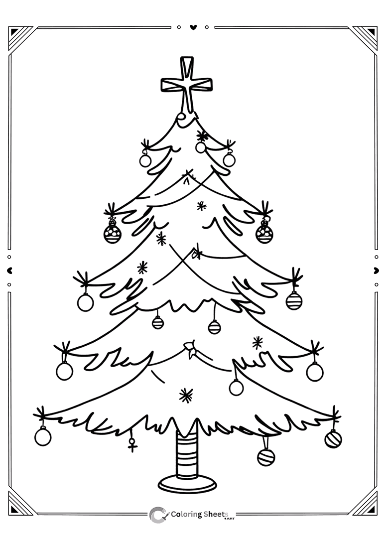 Tree topped with a cross, decorated in Christian holiday style.