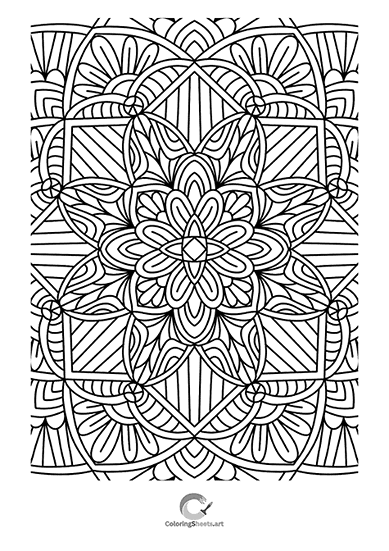 Unique mandala combining floral and square elements.