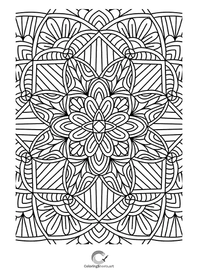 Unique mandala combining floral and square elements.