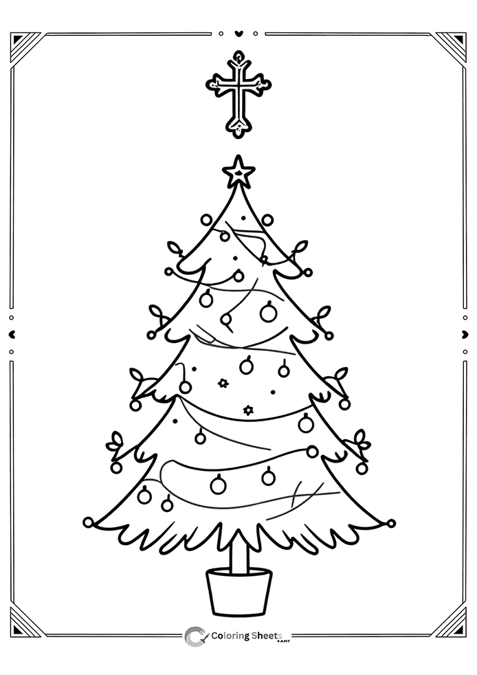 Christmas tree with lights, cross, and a glowing festive vibe.