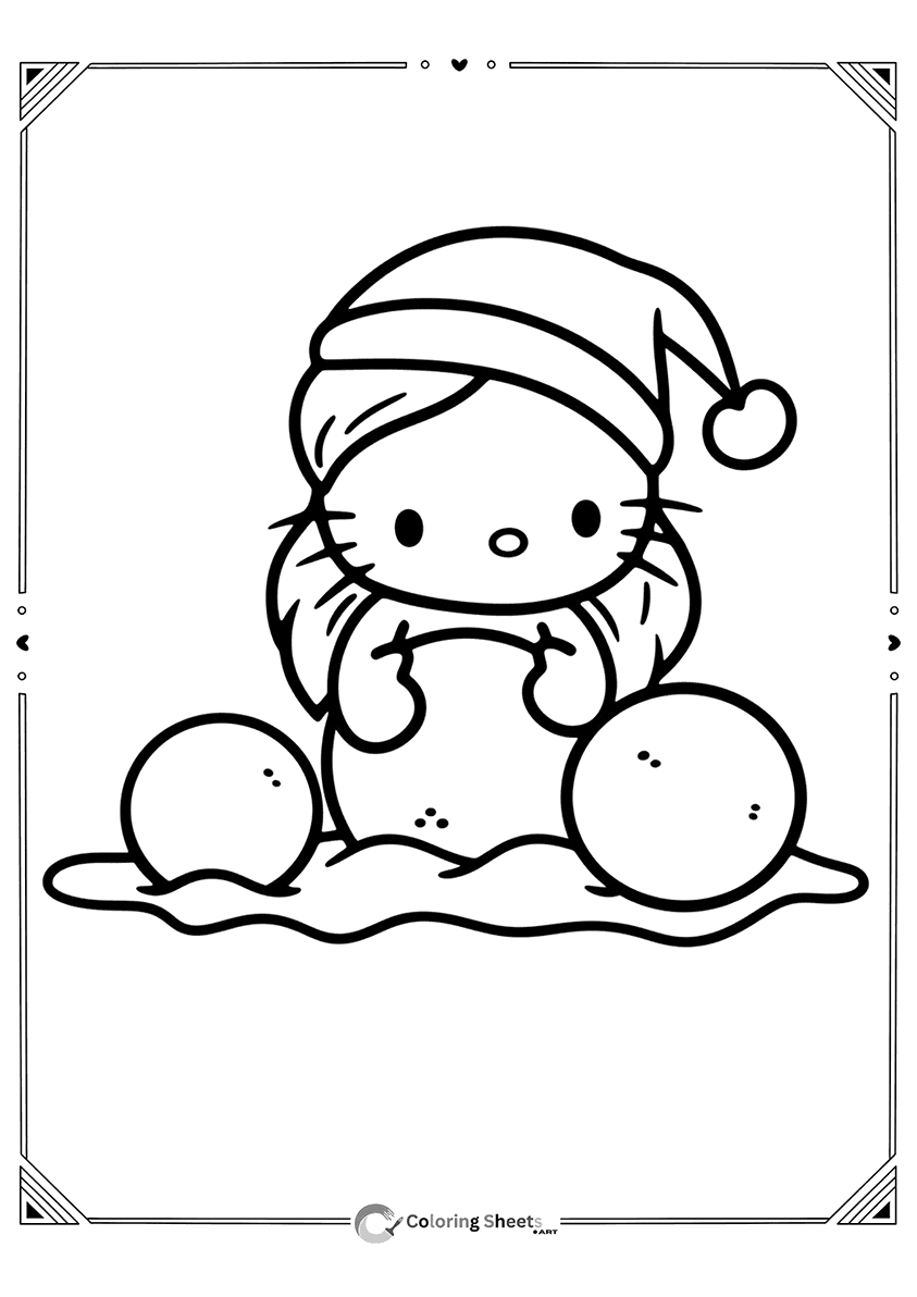A kawaii snowman wearing a Santa hat, ready for festive coloring.