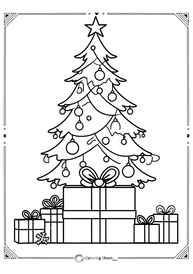 Simple Christmas tree with gift boxes – easy festive coloring for toddlers and preschoolers.