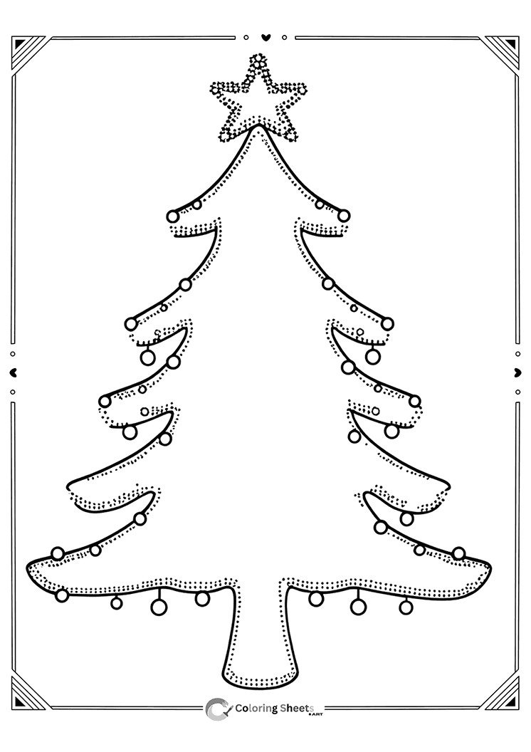 Christmas tree made of dotted outlines, perfect for a relaxing coloring session.