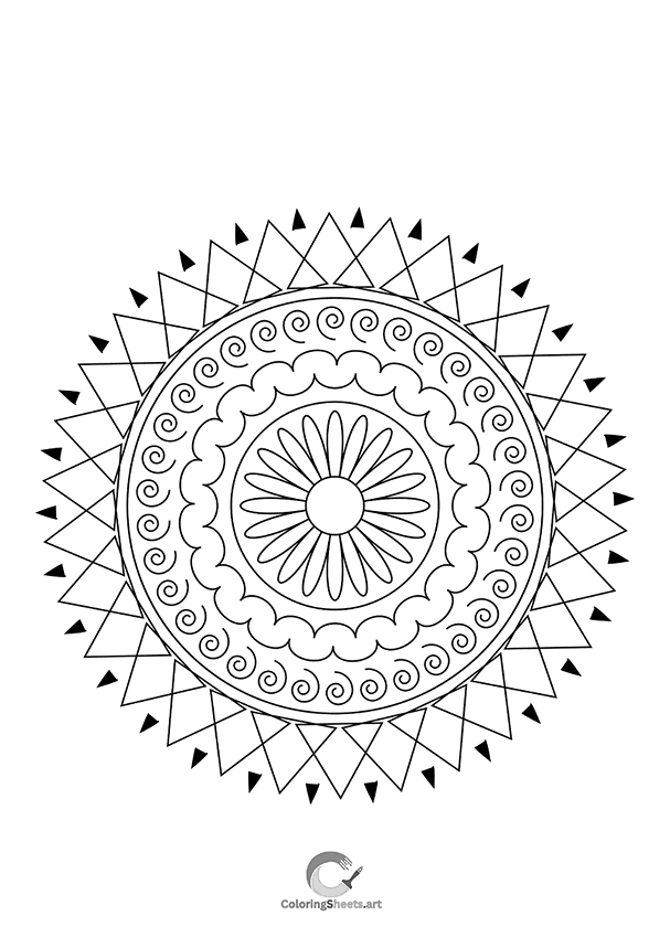 Easy flower and triangle mandala for kids and beginners.