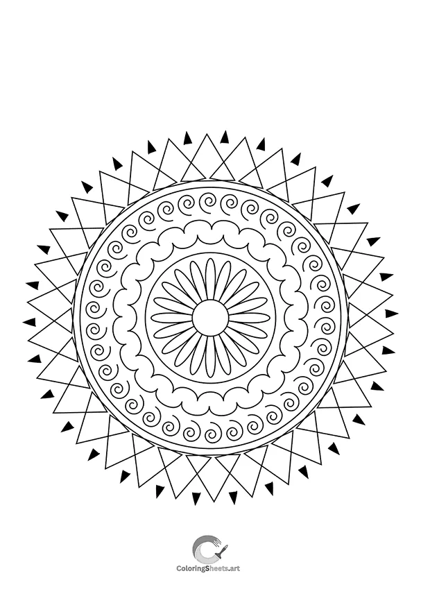 Easy flower and triangle mandala for kids and beginners.