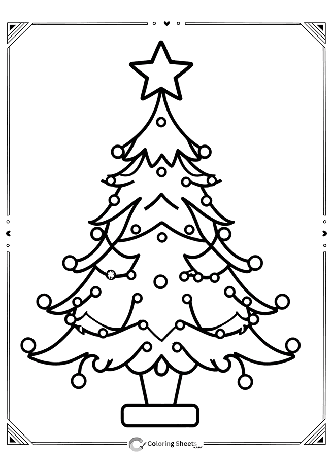 Cheerful Christmas tree with bubbly ornaments for easy coloring.