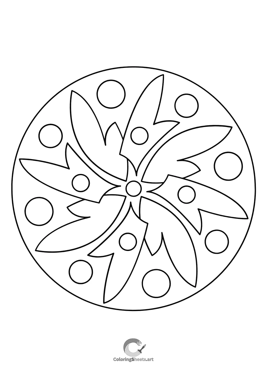 Beginner-friendly mandala with spinning leaves and circular shapes.