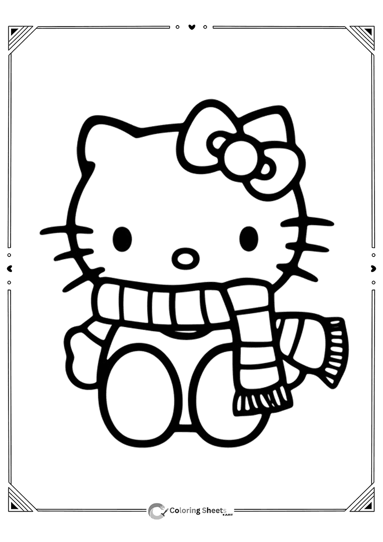 Hello Kitty bundled up in a striped winter scarf.