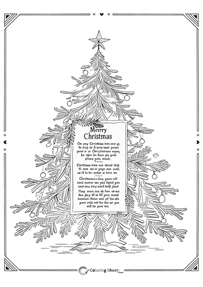 Christmas tree with festive border and a holiday poem inside.