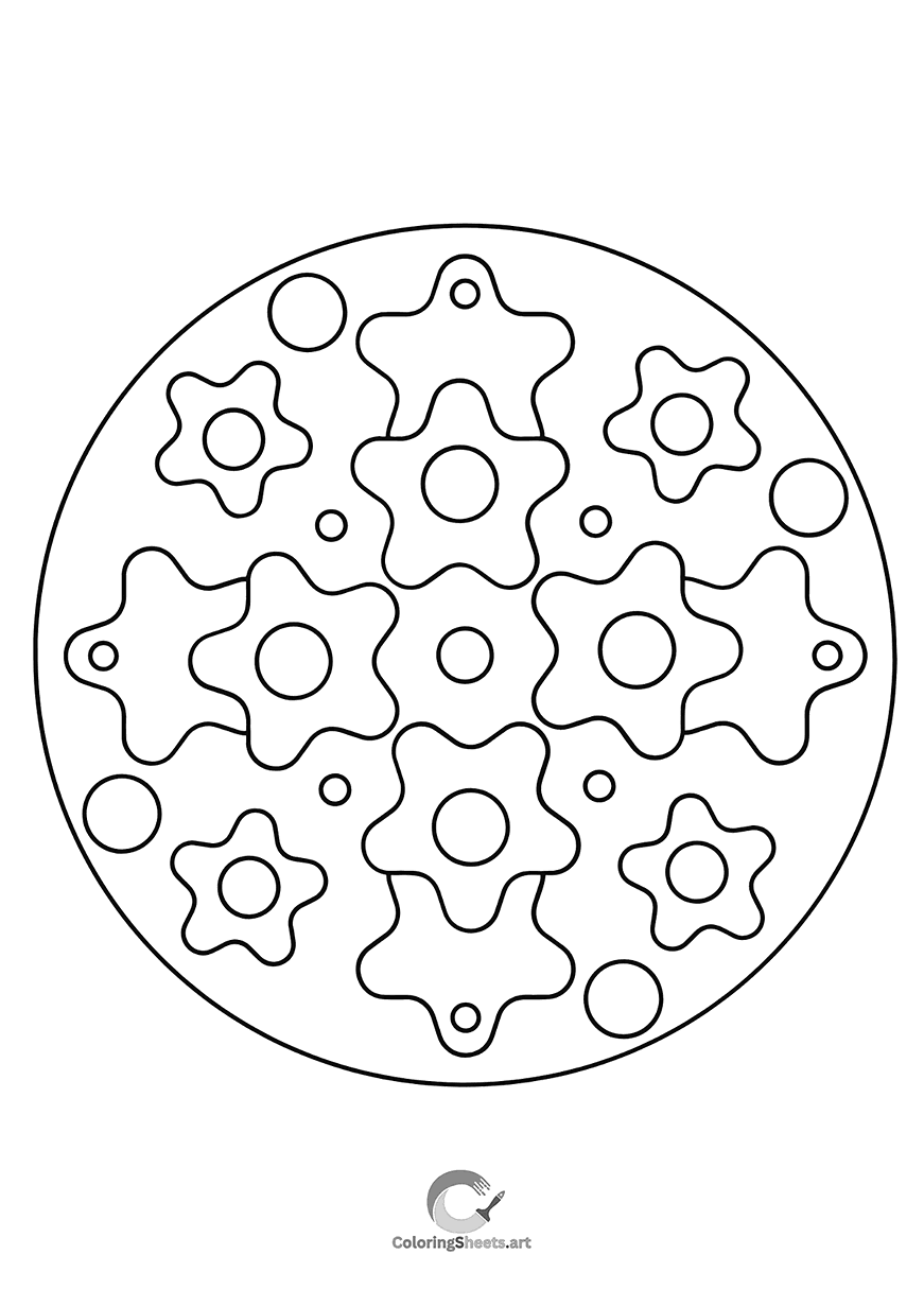 Playful mandala that looks like flower-shaped mechanical gears.