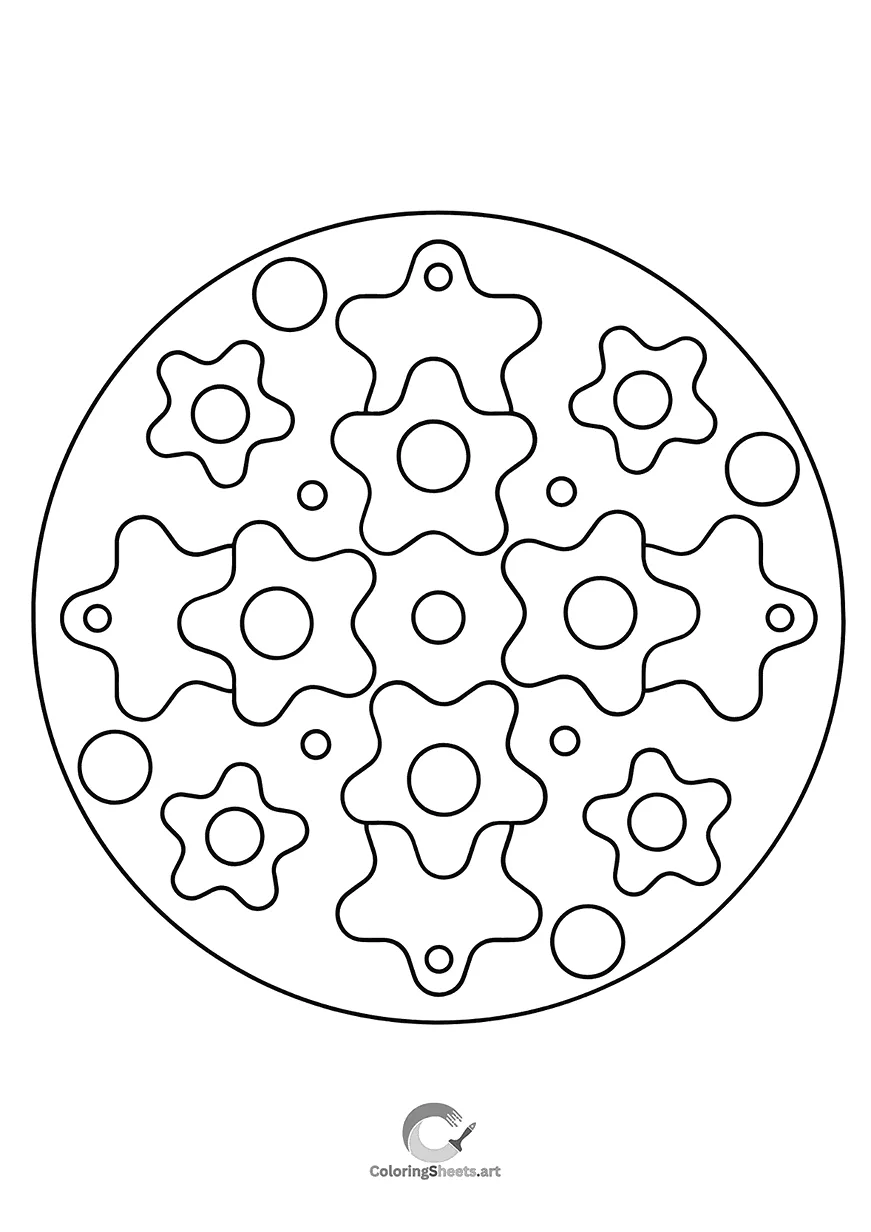 Playful mandala that looks like flower-shaped mechanical gears.