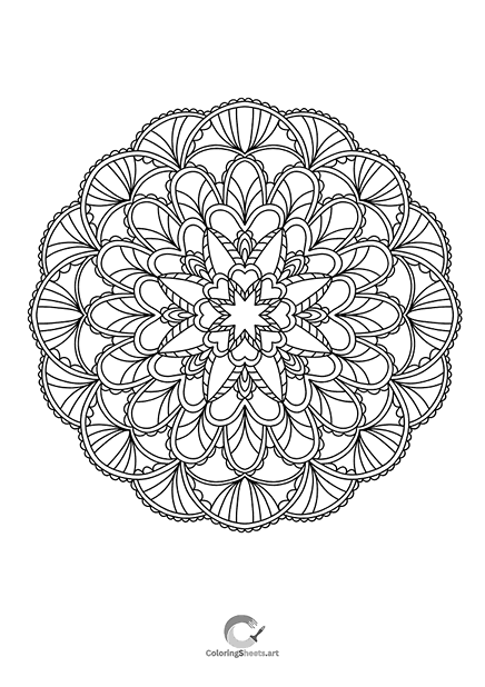 Combination of stars and hearts in a charming mandala layout.