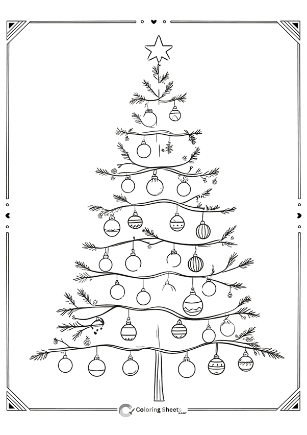Whimsical hand-drawn Christmas tree with cozy and fun holiday details.