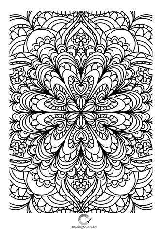 Beautiful heart-shaped petal mandala to color with love.