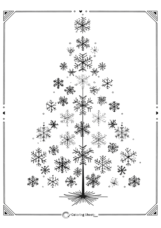 Unique Christmas tree design created entirely from detailed snowflakes.