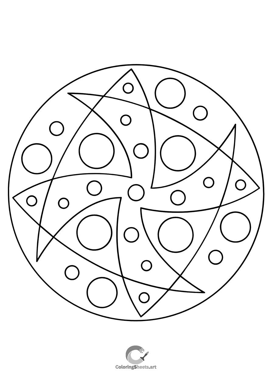 Dynamic mandala with triangles and circles creating motion.