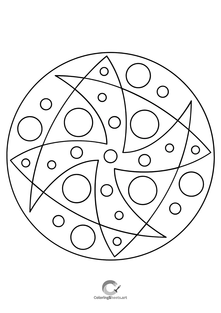 Dynamic mandala with triangles and circles creating motion.