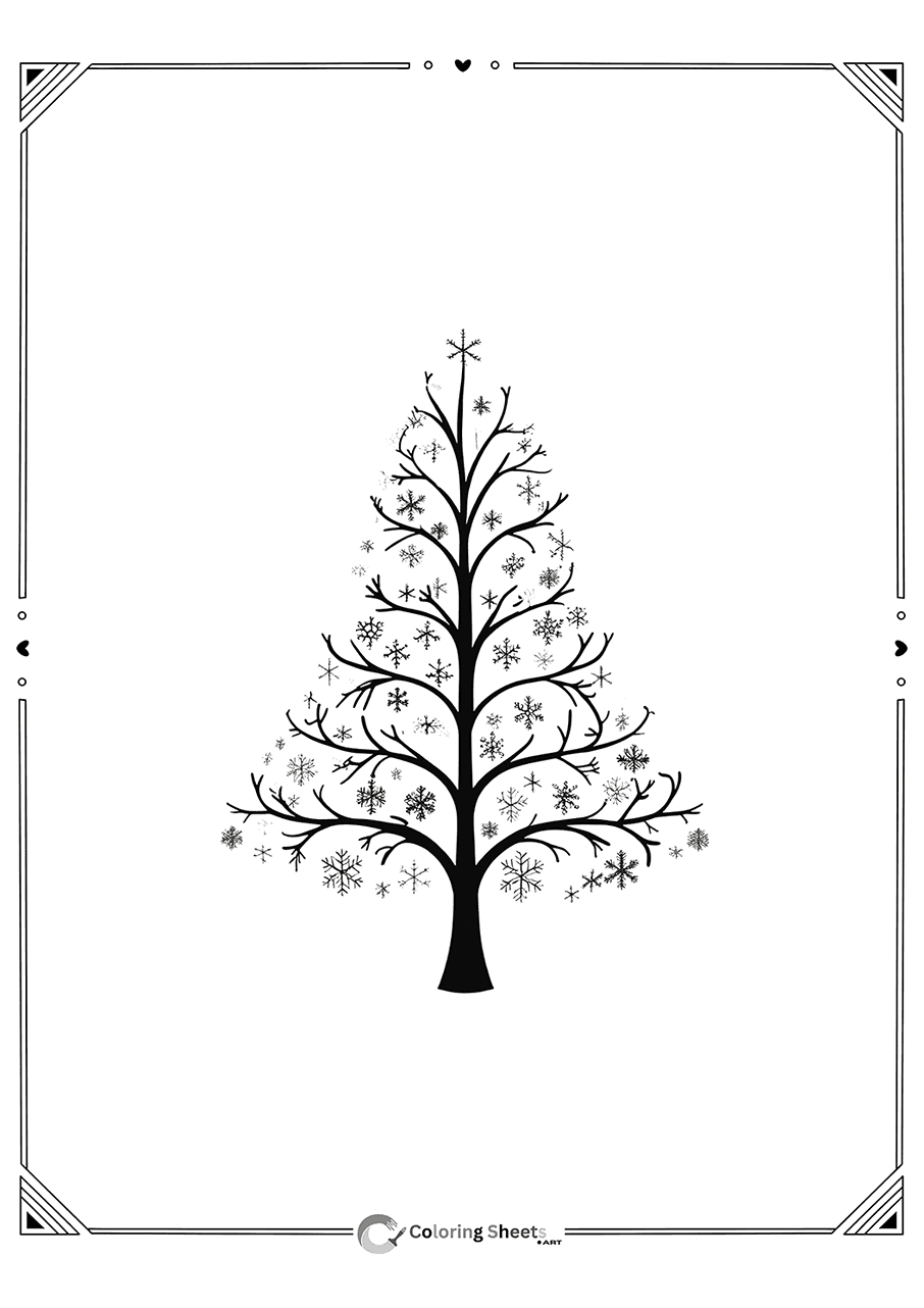 Elegant winter tree with soft, snowy branches and falling snowflakes.