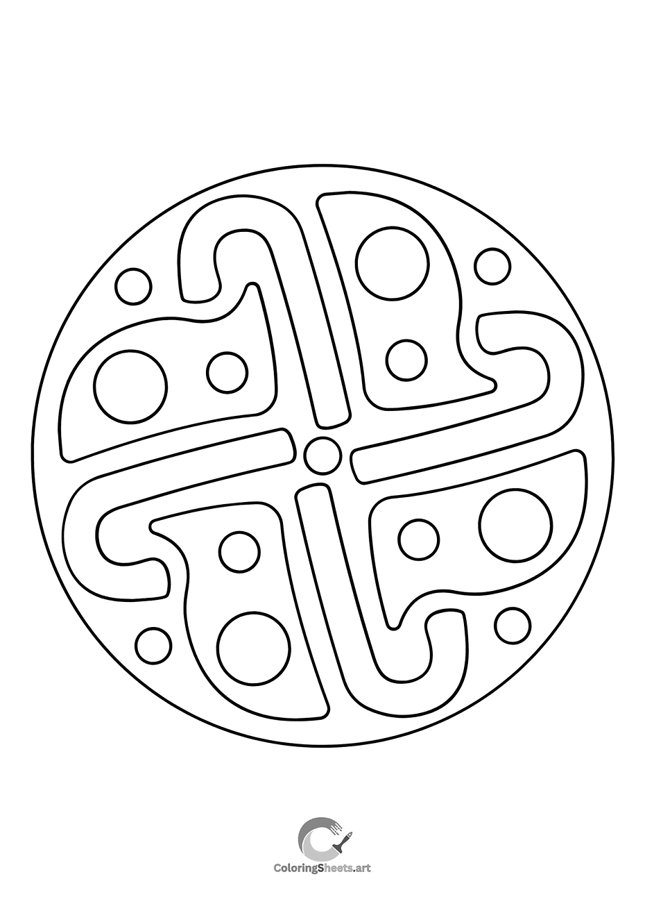 Bold mandala with tribal curves and lines for vibrant color combinations.
