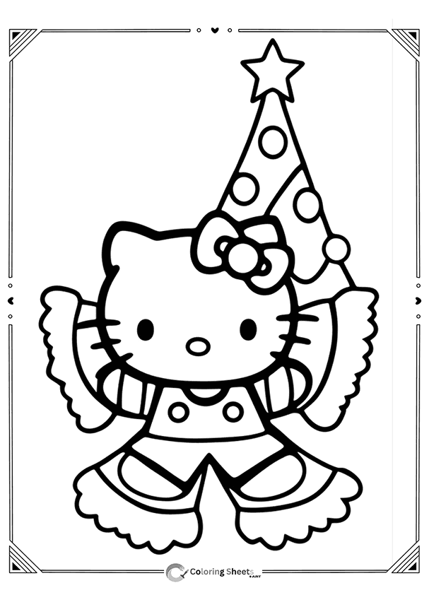 Hello Kitty at a Christmas party wearing a fun party hat.