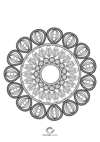 Leafy mandala perfect for earthy, nature-based coloring.
