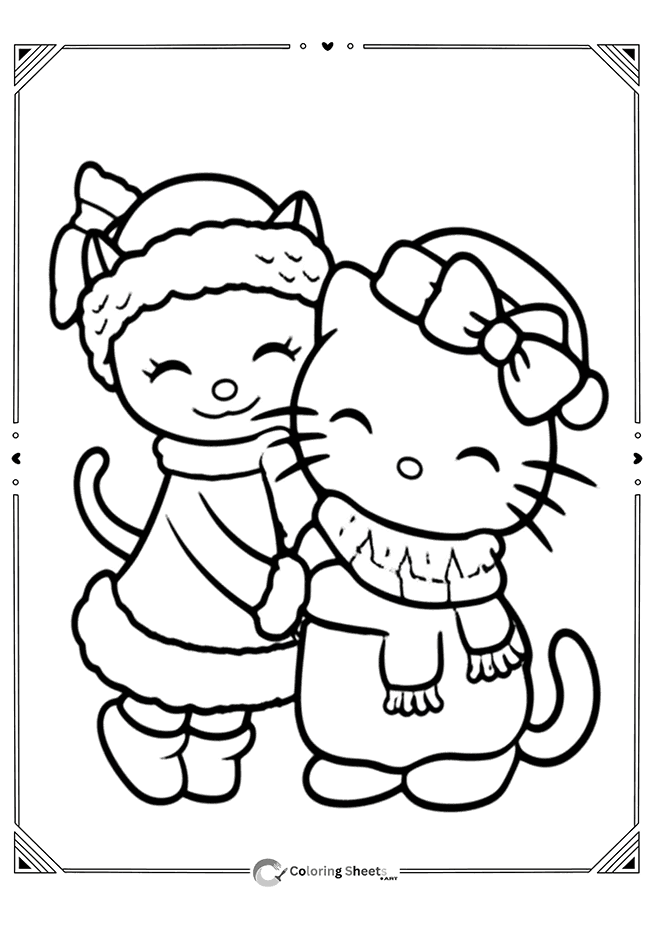 Hello Kitty hugging her best friend joyfully during the holidays.