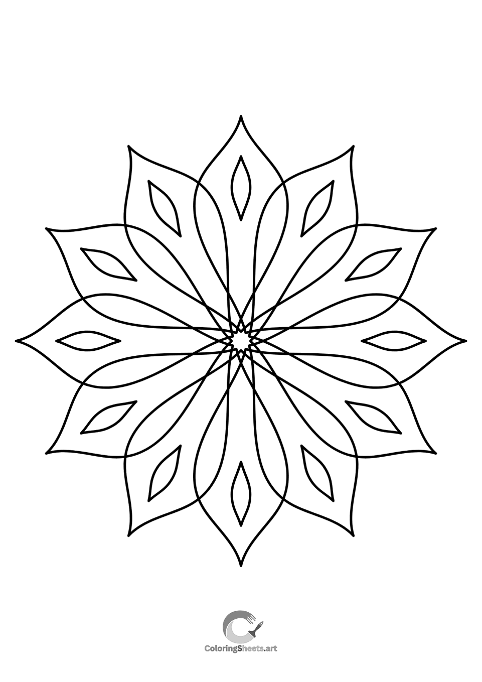 Elegant mandala made of interlocking petals forming a star-like flower.