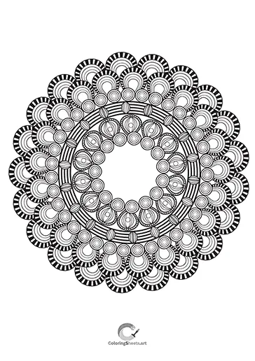Stylish mandala with striped and circular design elements.