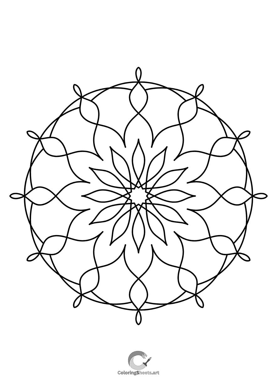 Graceful mandala with wavy petals radiating from a central flower.
