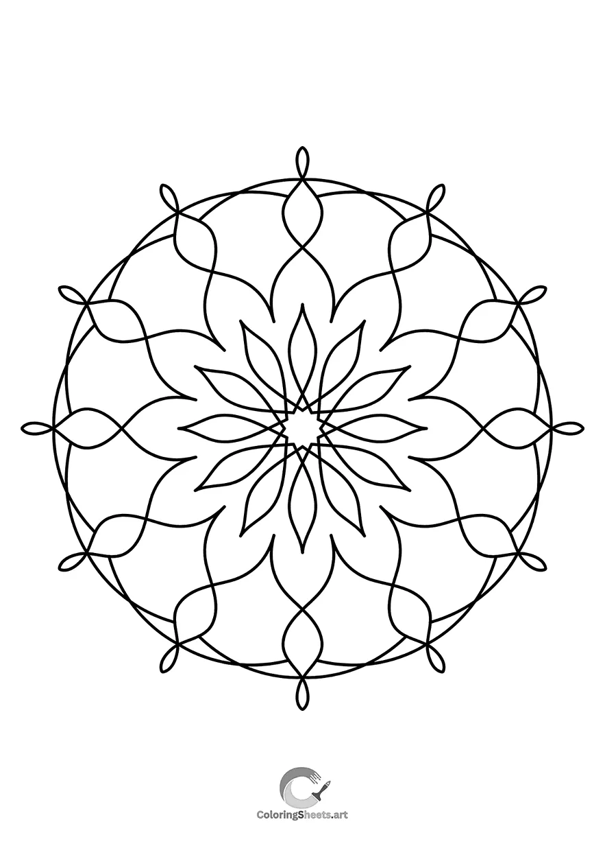 Graceful mandala with wavy petals radiating from a central flower.