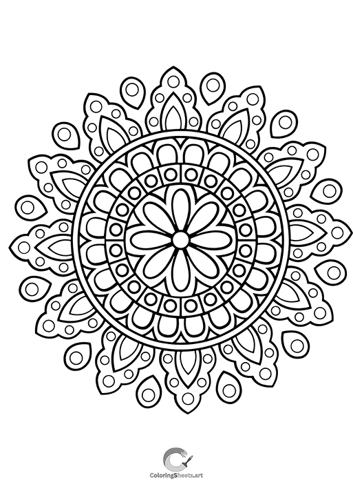 Beginner-friendly floral mandala with simple shapes.