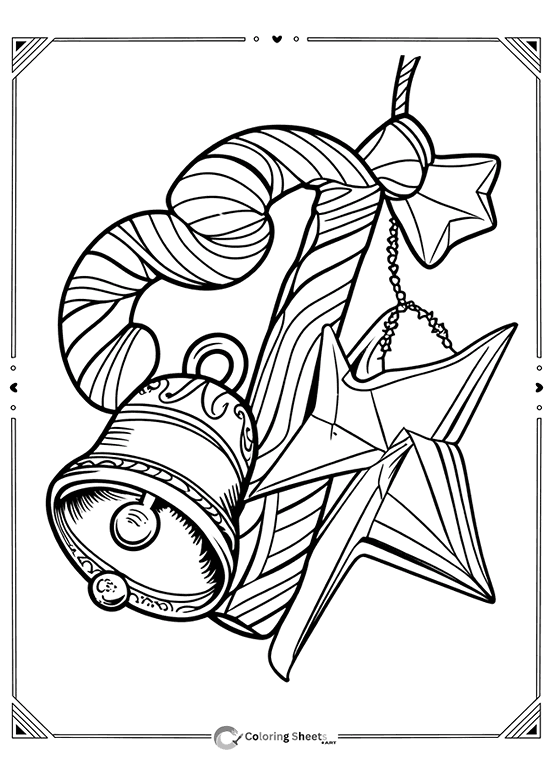 Bold cluster of Christmas ornaments with thick lines for marker coloring.