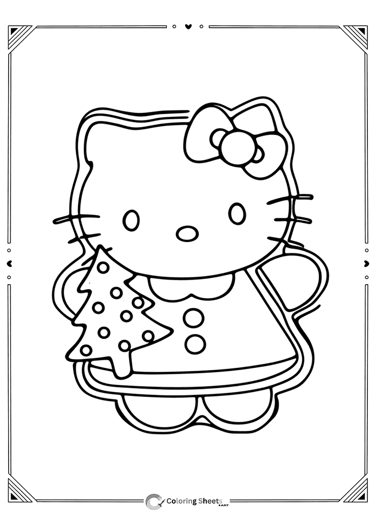 Hello Kitty designed as a Christmas cookie holding a small tree.