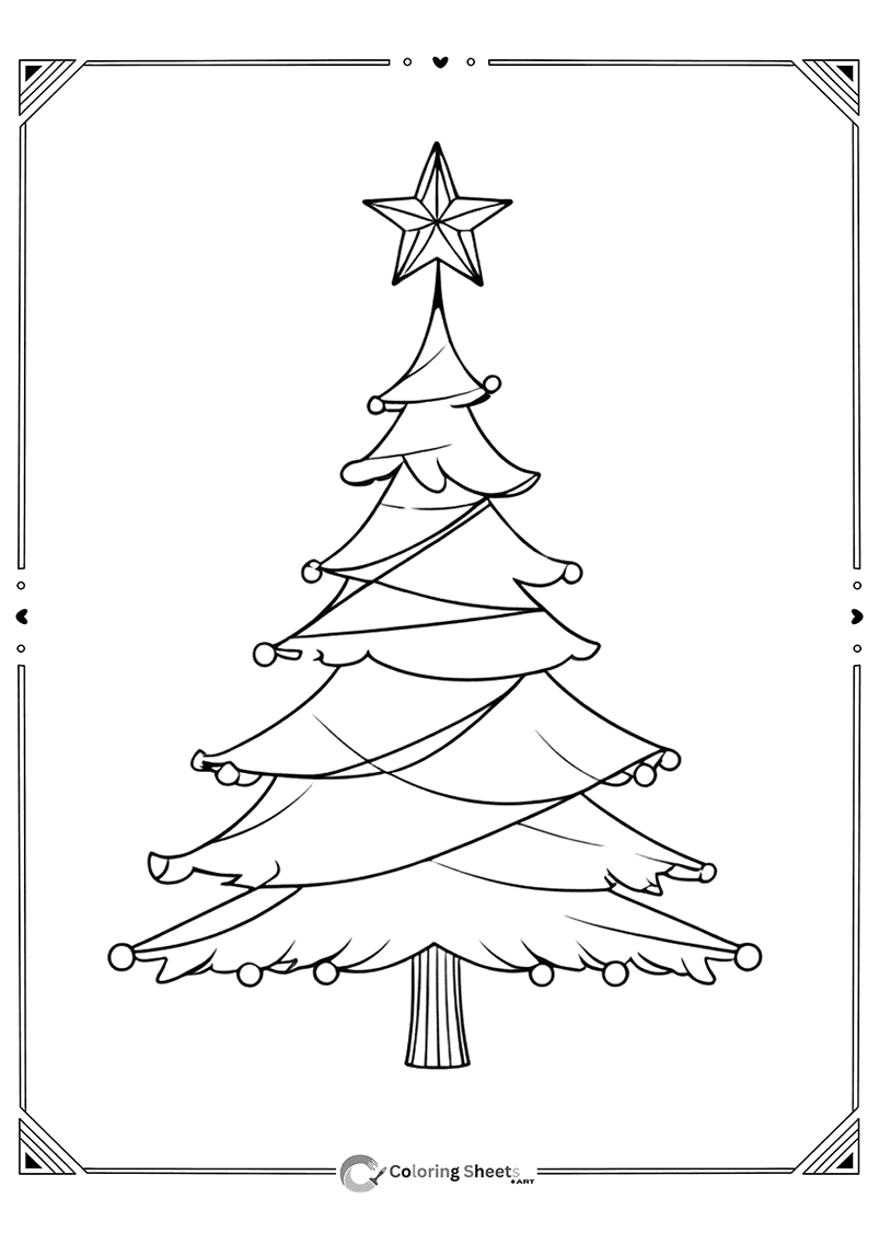 Classic decorated Christmas tree with star and ornaments.