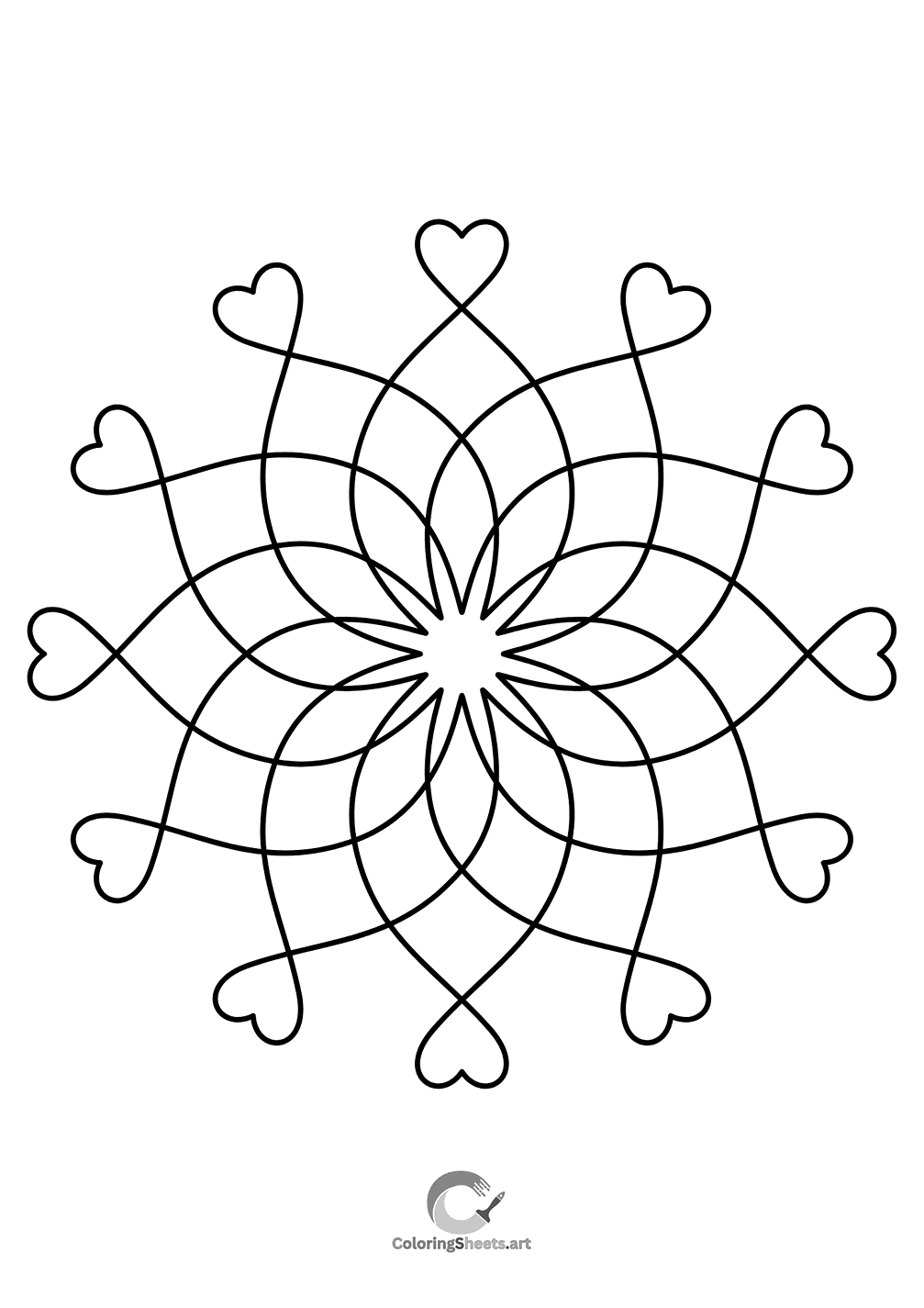 Elegant mandala with intertwining lines forming heart shapes.